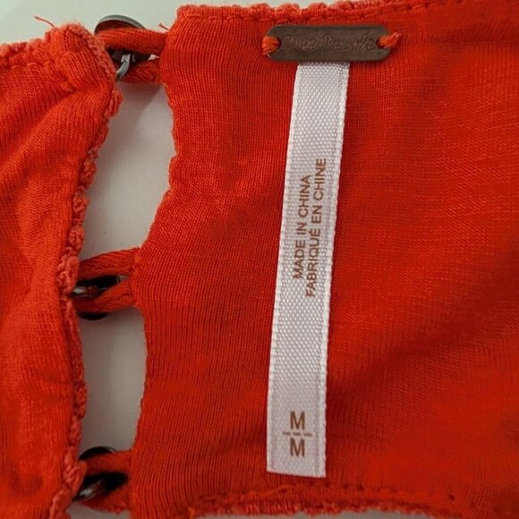 Free People Crochet Dress Womens Size Medium Orange Boho Keyhole Sleeveless - Picture 5 of 11